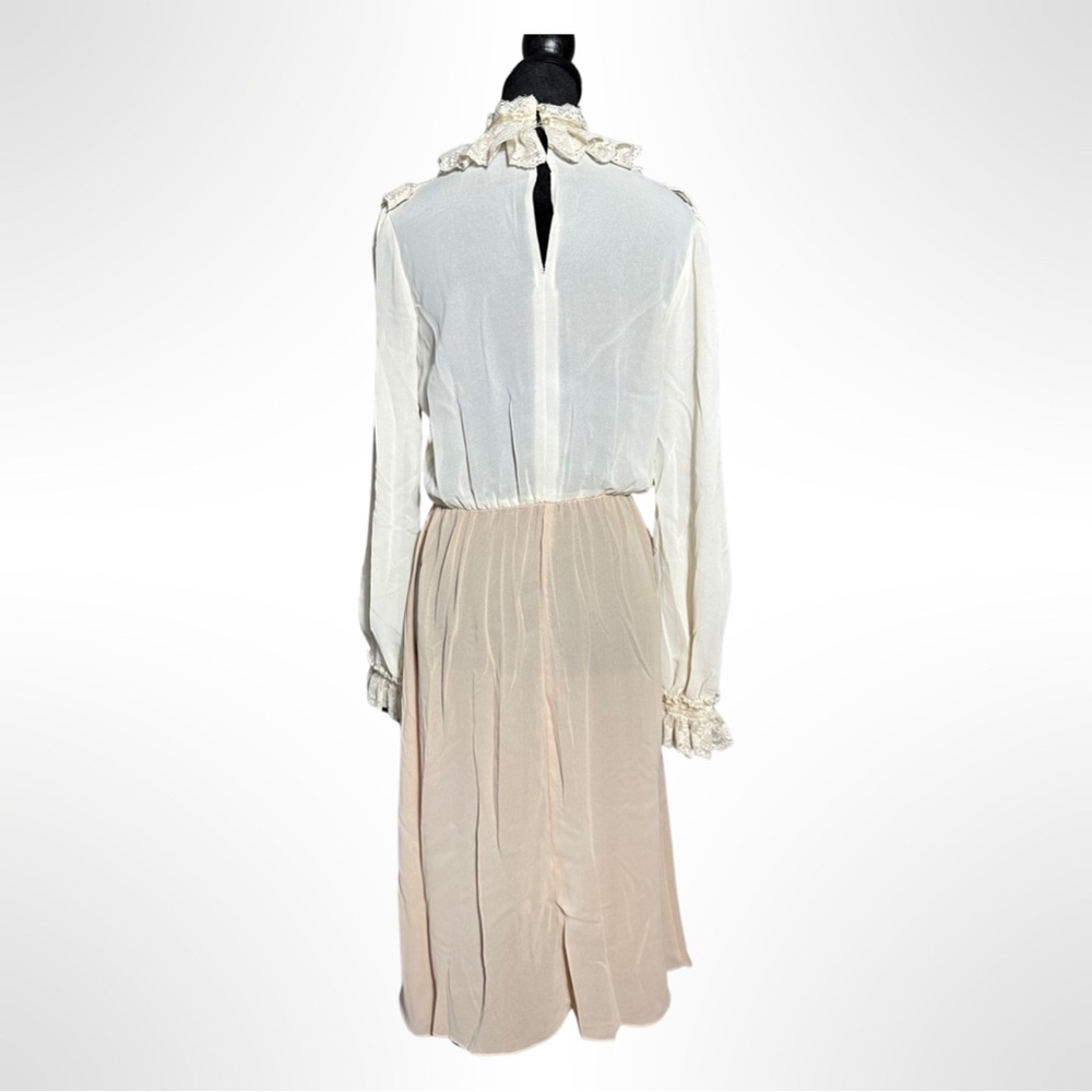 Amazing Vintage 70s Sheer Lace Collar Cuff Midi Dress Ruffle Lot 9/10 - Picture 3 of 4